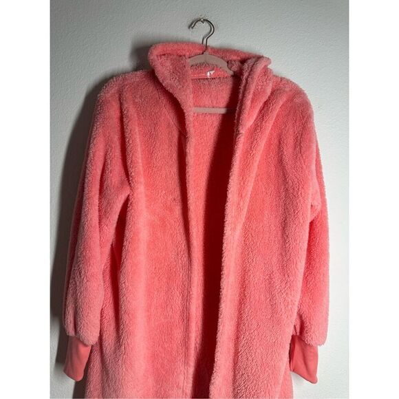 Women’s Fuzzy Pajamas Hooed Plush Jacket Pink Peach Size L - Picture 2 of 9